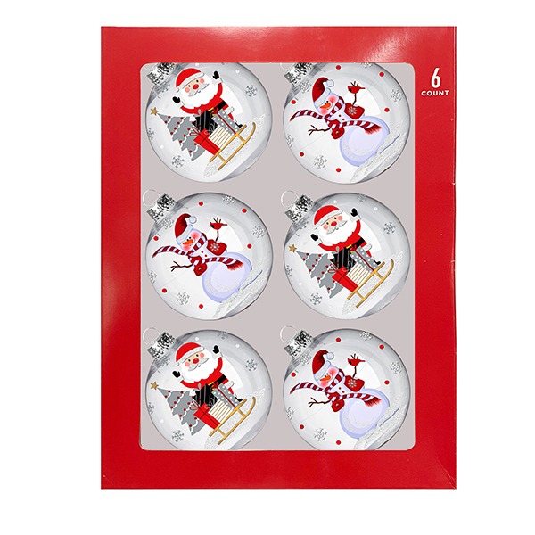 65mm x 6ct  santa/snowman glass ornaments 