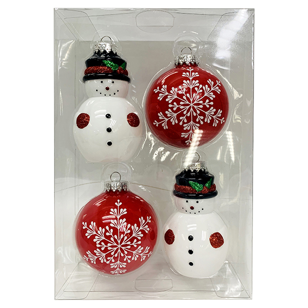 4ct snowman shatterproof ornaments 