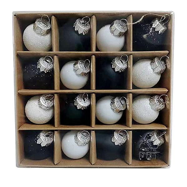 25mm x 16ct black/white glass ornaments 