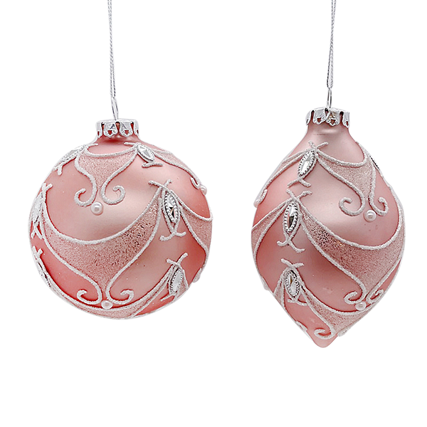 Glass  Pink  Ball, Onion Ornaments, 2 Assorted  