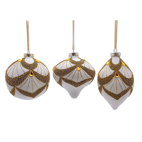 Glass  beads  Ball, Finial & Onion Ornaments, 3 Assorted - copy