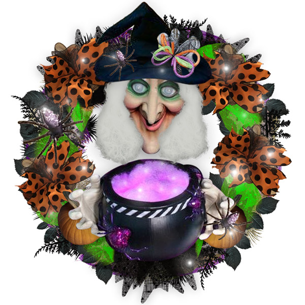 24’’ Light Up Halloween Witch Wreath